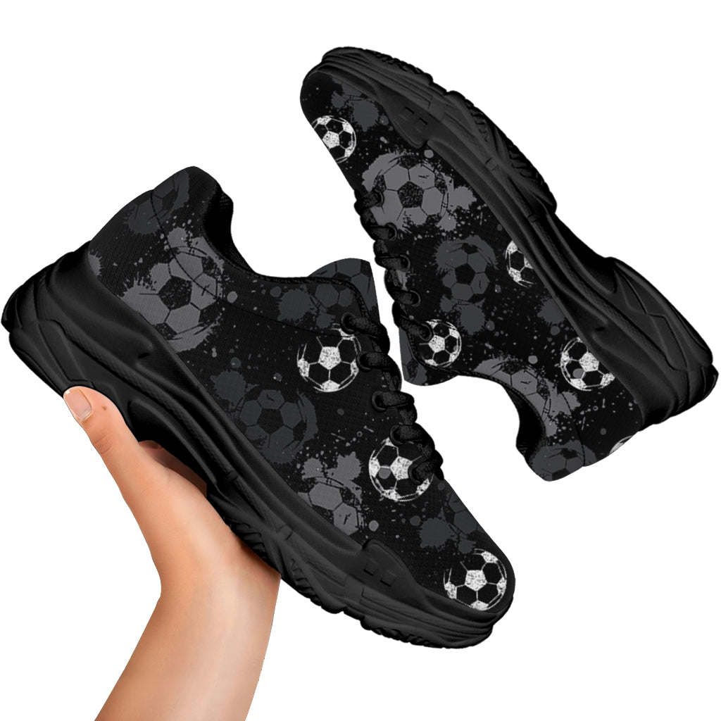 Grunge Soccer Ball Pattern Print Black Chunky Shoes