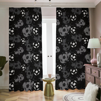 Grunge Soccer Ball Pattern Print Blackout Pencil Pleat Curtains