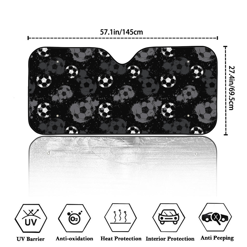 Grunge Soccer Ball Pattern Print Car Windshield Sun Shade