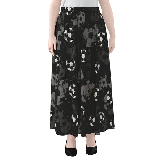 Grunge Soccer Ball Pattern Print Chiffon Maxi Skirt