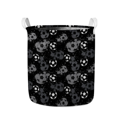 Grunge Soccer Ball Pattern Print Collapsible Laundry Basket