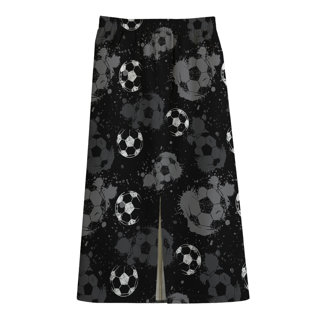 Grunge Soccer Ball Pattern Print Cotton Front Slit Maxi Skirt