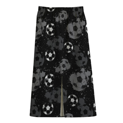 Grunge Soccer Ball Pattern Print Cotton Front Slit Maxi Skirt