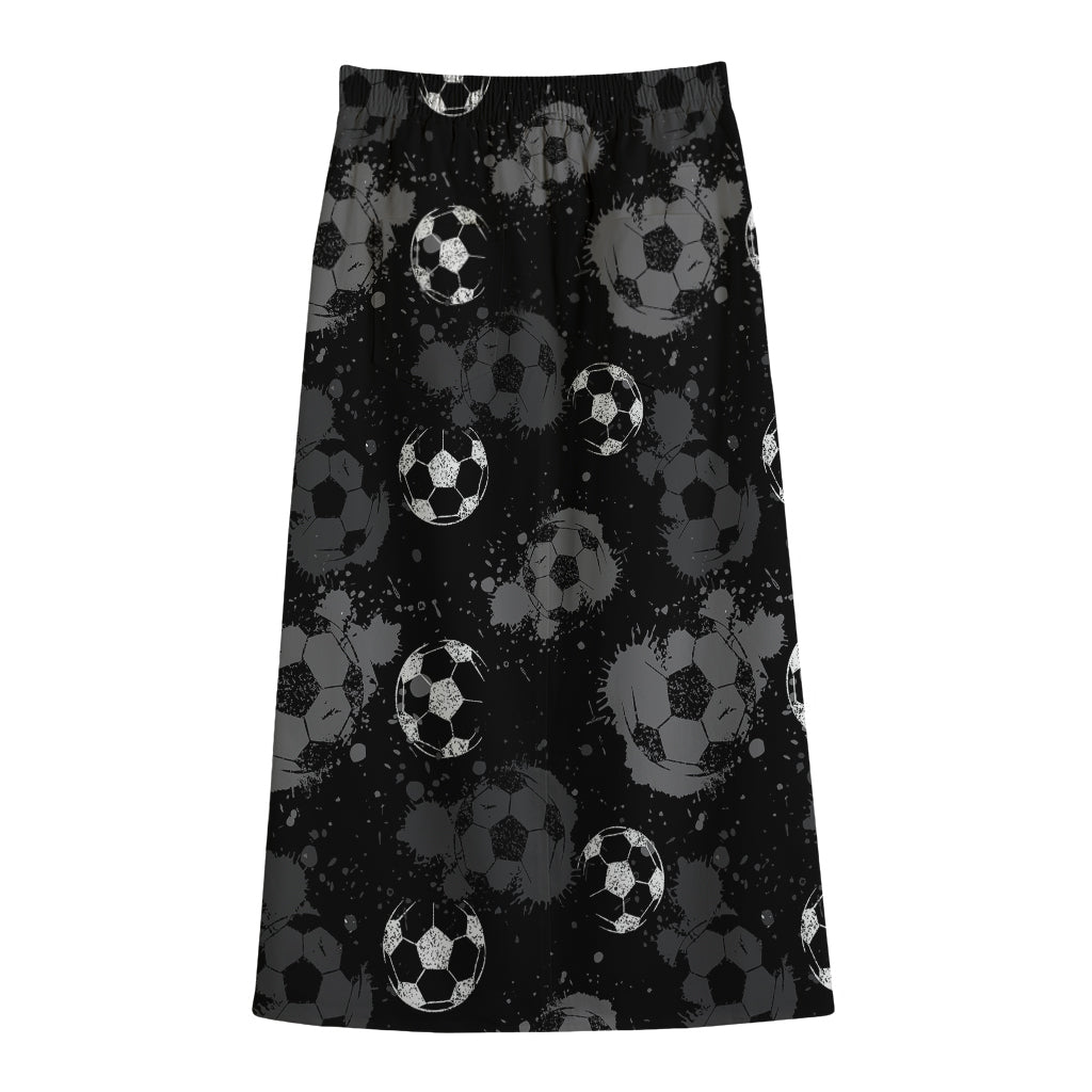 Grunge Soccer Ball Pattern Print Cotton Front Slit Maxi Skirt