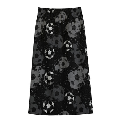 Grunge Soccer Ball Pattern Print Cotton Front Slit Maxi Skirt
