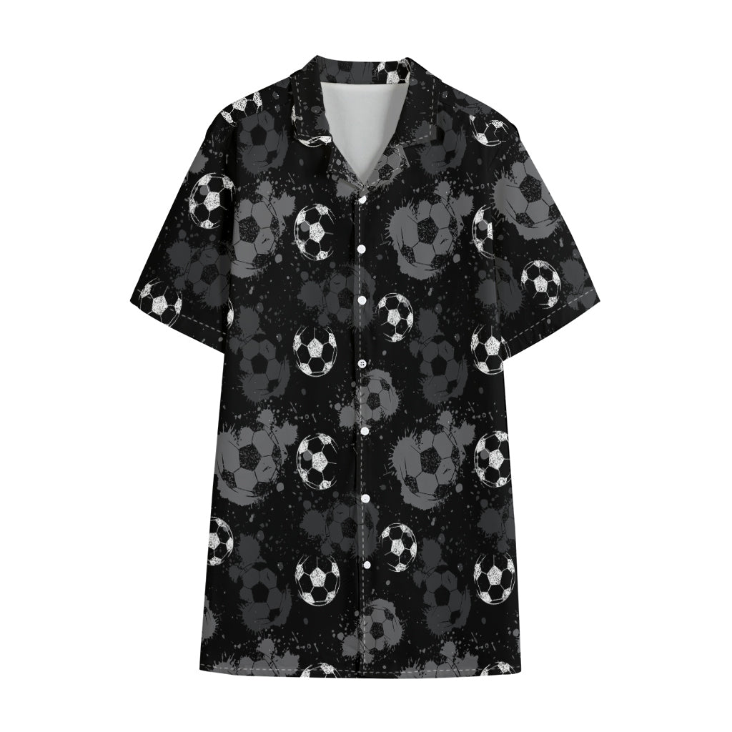 Grunge Soccer Ball Pattern Print Cotton Hawaiian Shirt