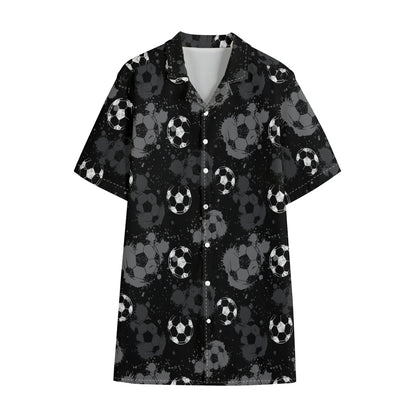 Grunge Soccer Ball Pattern Print Cotton Hawaiian Shirt