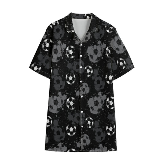 Grunge Soccer Ball Pattern Print Cotton Hawaiian Shirt