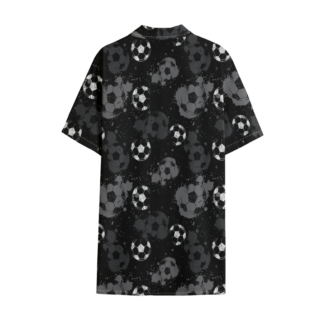 Grunge Soccer Ball Pattern Print Cotton Hawaiian Shirt