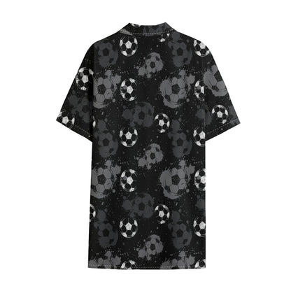 Grunge Soccer Ball Pattern Print Cotton Hawaiian Shirt