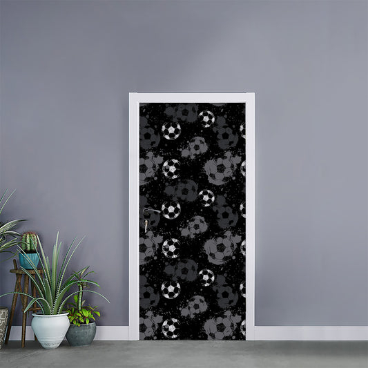 Grunge Soccer Ball Pattern Print Door Sticker