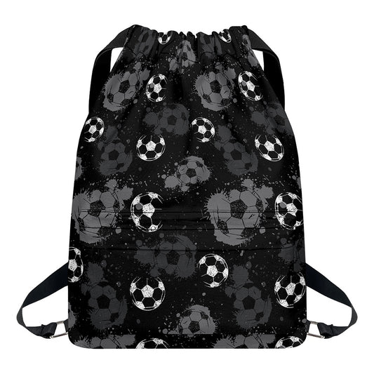 Grunge Soccer Ball Pattern Print Drawstring Backpack