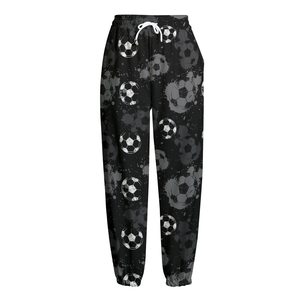 Grunge Soccer Ball Pattern Print Fleece Lined Knit Pants