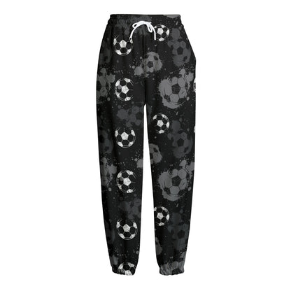 Grunge Soccer Ball Pattern Print Fleece Lined Knit Pants