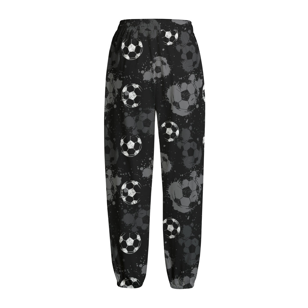 Grunge Soccer Ball Pattern Print Fleece Lined Knit Pants