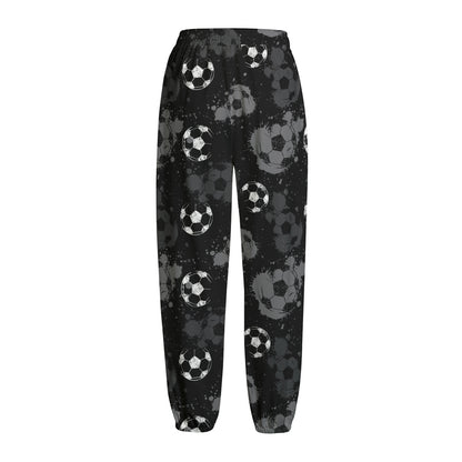 Grunge Soccer Ball Pattern Print Fleece Lined Knit Pants