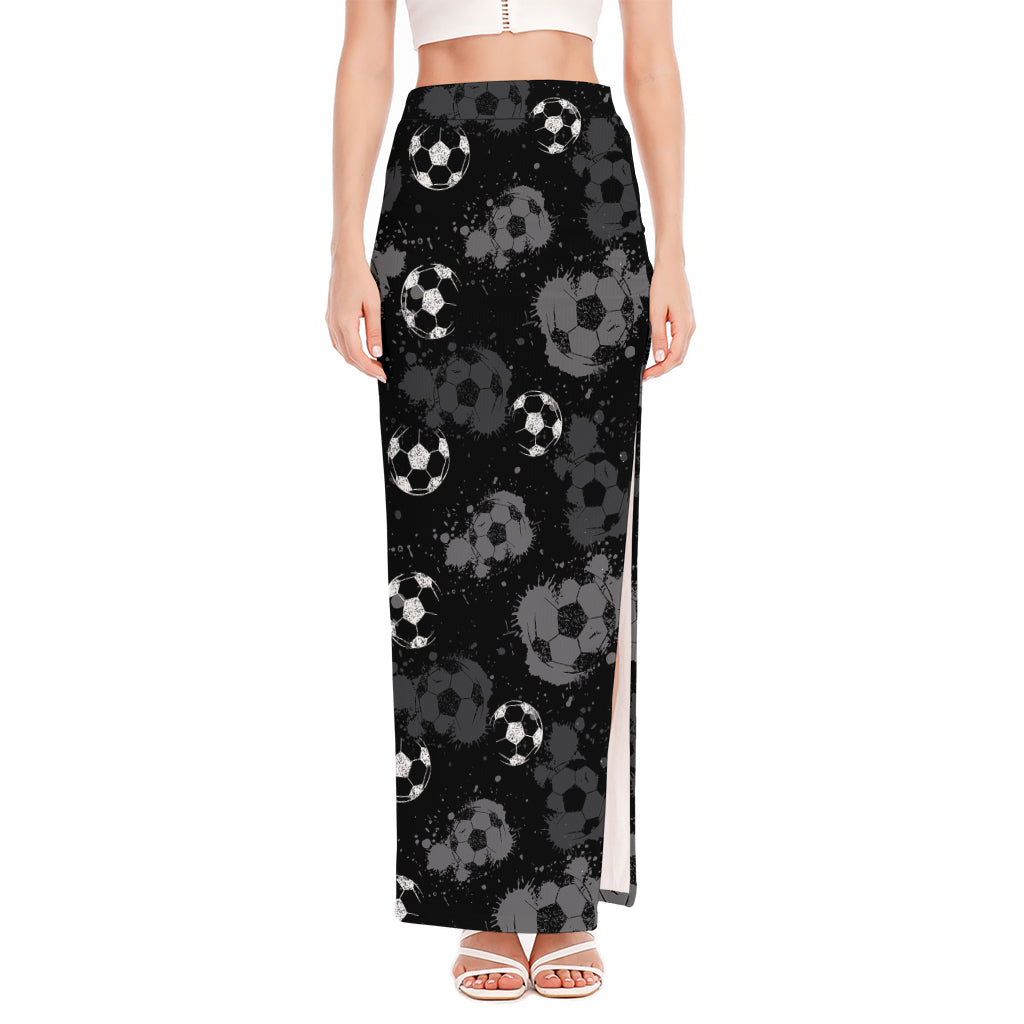 Grunge Soccer Ball Pattern Print High Slit Maxi Skirt