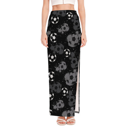 Grunge Soccer Ball Pattern Print High Slit Maxi Skirt