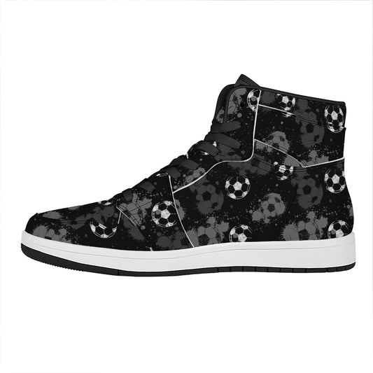 Grunge Soccer Ball Pattern Print High Top Leather Sneakers