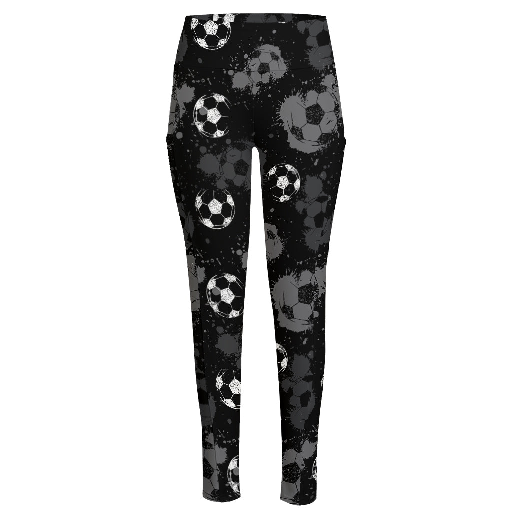 Grunge Soccer Ball Pattern Print High-Waisted Pocket Leggings
