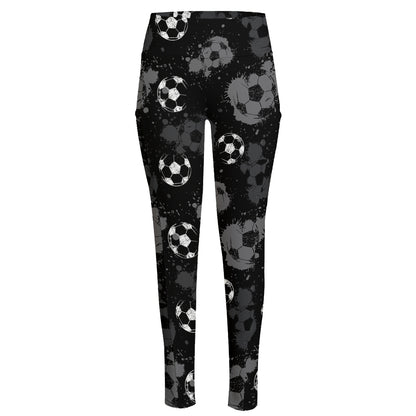 Grunge Soccer Ball Pattern Print High-Waisted Pocket Leggings