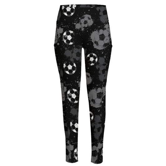 Grunge Soccer Ball Pattern Print High-Waisted Pocket Leggings
