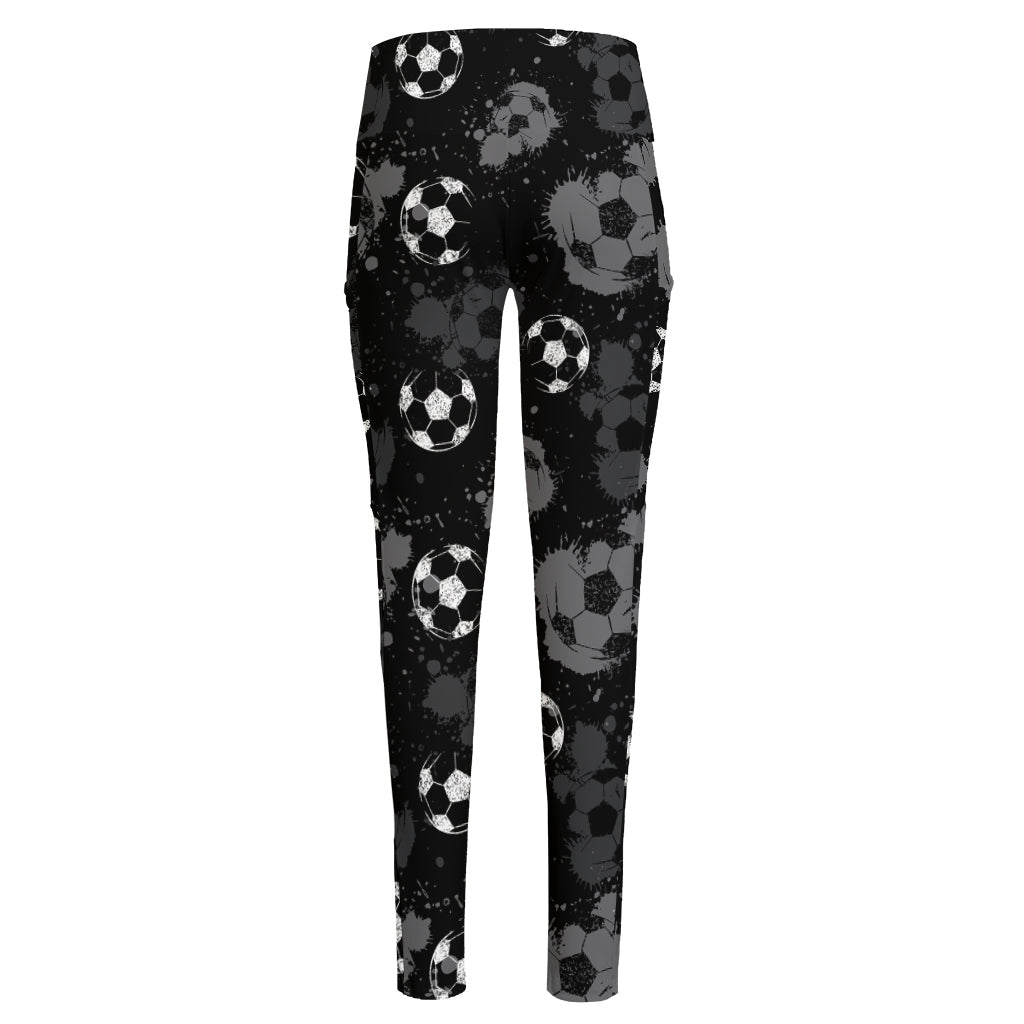 Grunge Soccer Ball Pattern Print High-Waisted Pocket Leggings