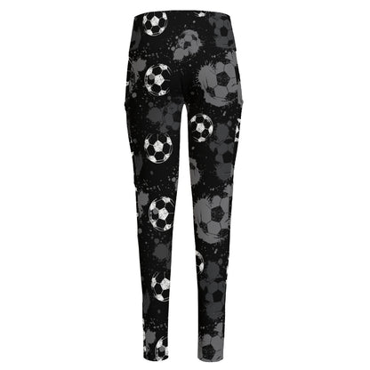 Grunge Soccer Ball Pattern Print High-Waisted Pocket Leggings