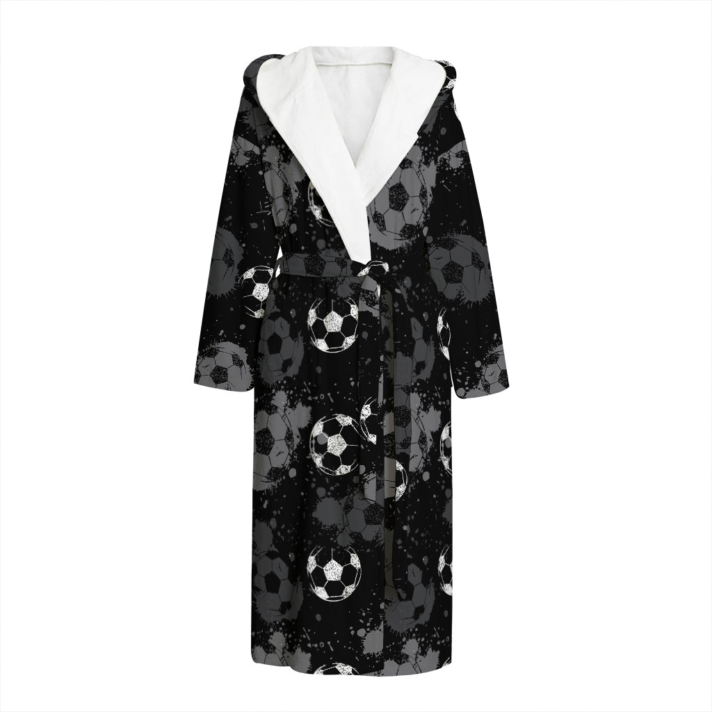 Grunge Soccer Ball Pattern Print Hooded Bathrobe