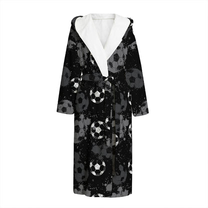 Grunge Soccer Ball Pattern Print Hooded Bathrobe