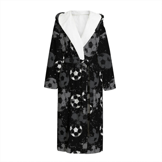 Grunge Soccer Ball Pattern Print Hooded Bathrobe