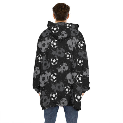 Grunge Soccer Ball Pattern Print Hoodie Blanket