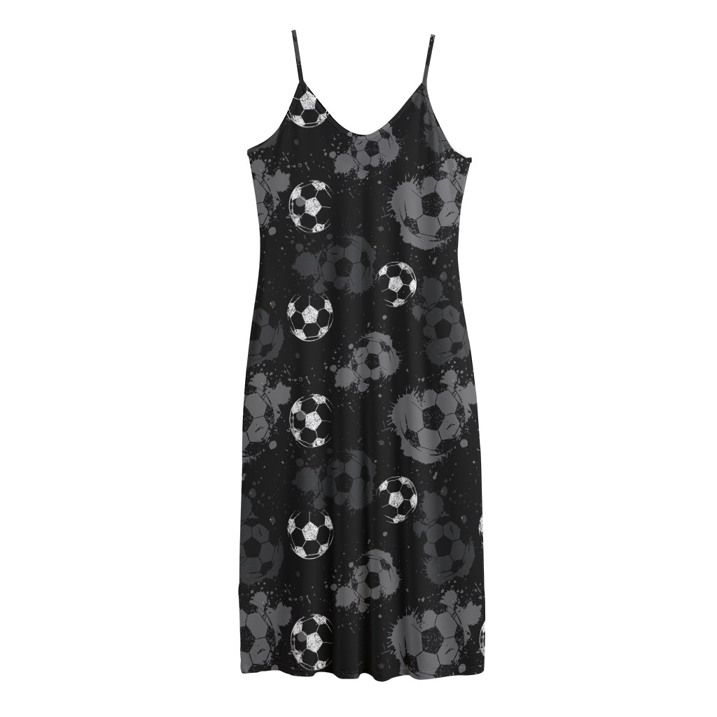 Grunge Soccer Ball Pattern Print Jersey Midi Cami Dress