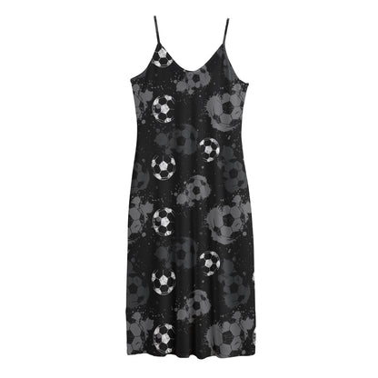 Grunge Soccer Ball Pattern Print Jersey Midi Cami Dress