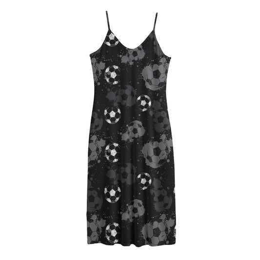 Grunge Soccer Ball Pattern Print Jersey Midi Cami Dress