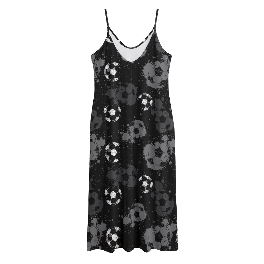 Grunge Soccer Ball Pattern Print Jersey Midi Cami Dress
