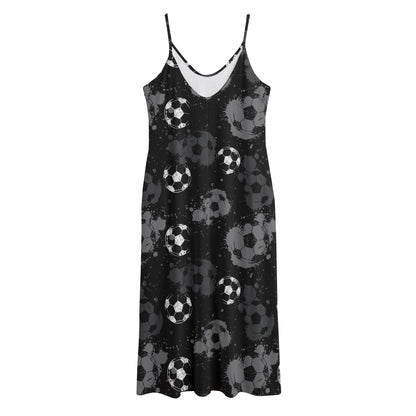 Grunge Soccer Ball Pattern Print Jersey Midi Cami Dress