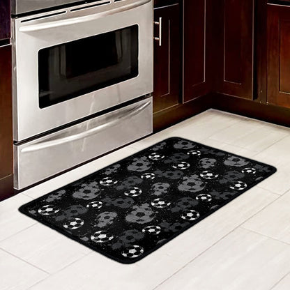 Grunge Soccer Ball Pattern Print Kitchen Mat