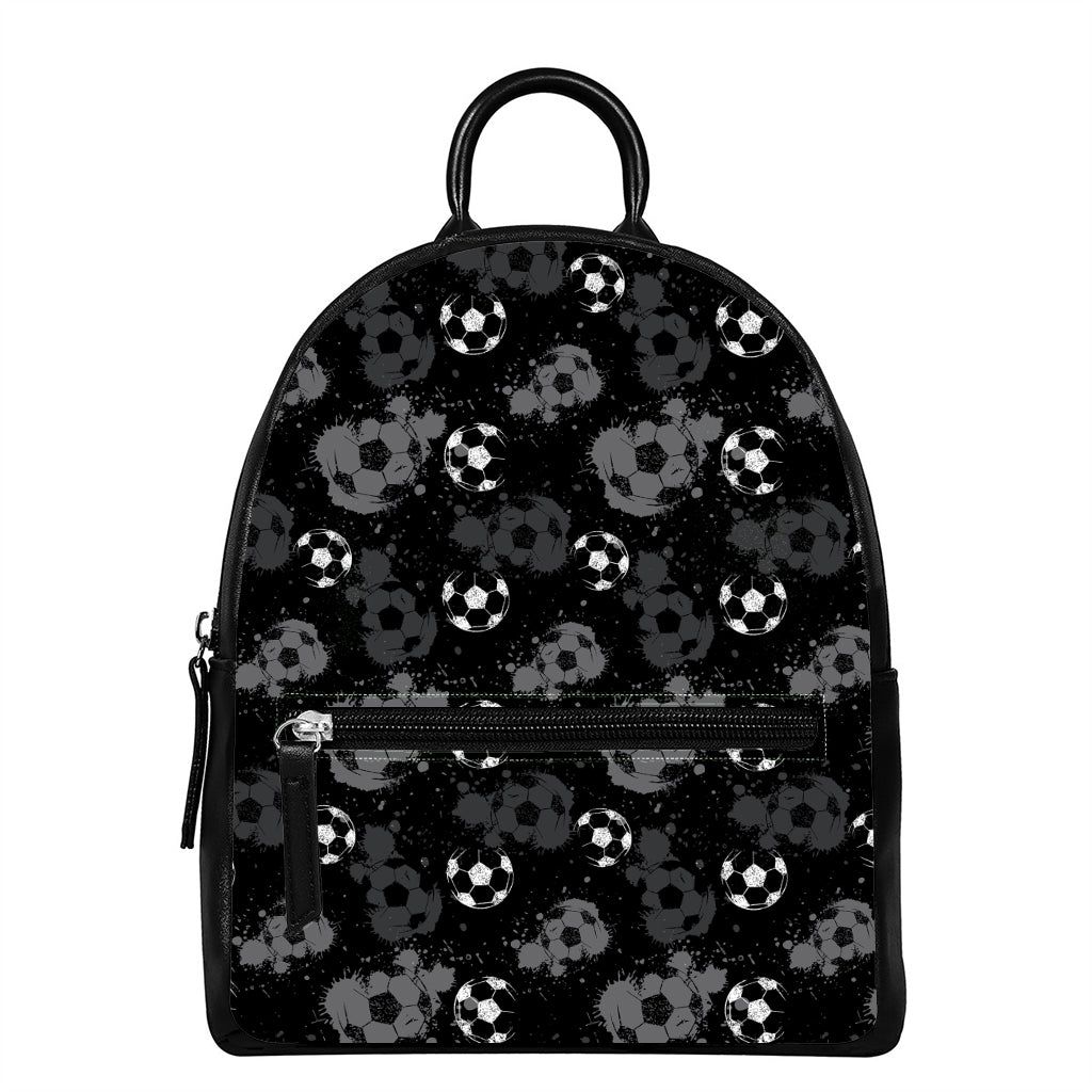 Grunge Soccer Ball Pattern Print Leather Backpack