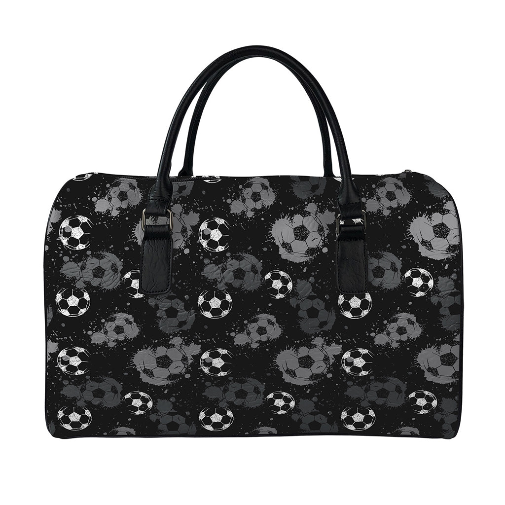 Grunge Soccer Ball Pattern Print Leather Duffle Bag