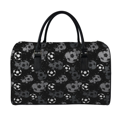 Grunge Soccer Ball Pattern Print Leather Duffle Bag