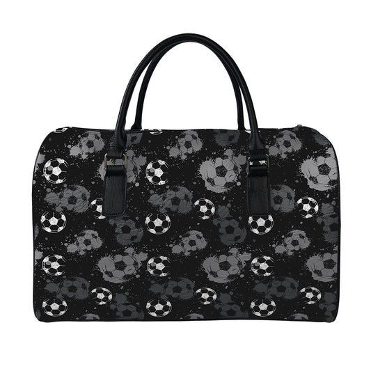 Grunge Soccer Ball Pattern Print Leather Duffle Bag