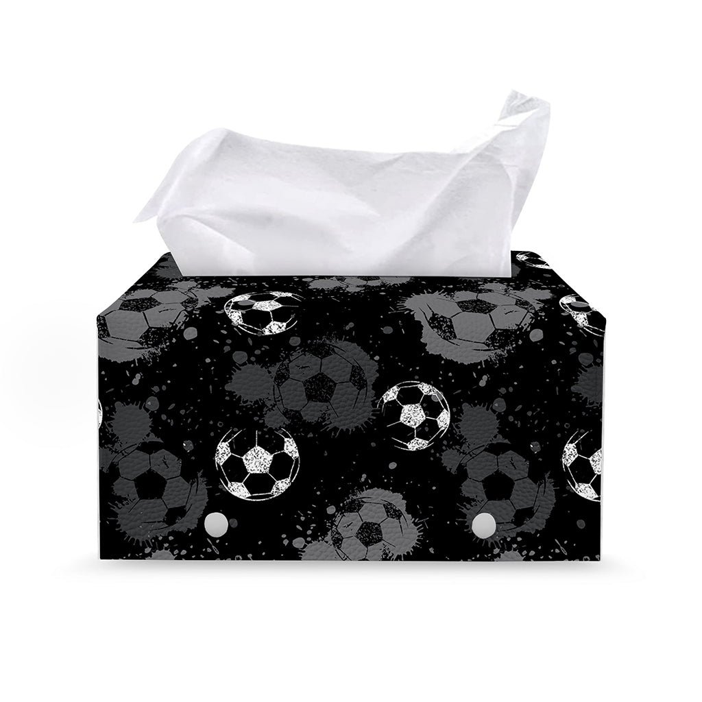 Grunge Soccer Ball Pattern Print Leather Tissue Box Cover