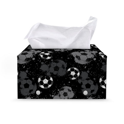 Grunge Soccer Ball Pattern Print Leather Tissue Box Cover