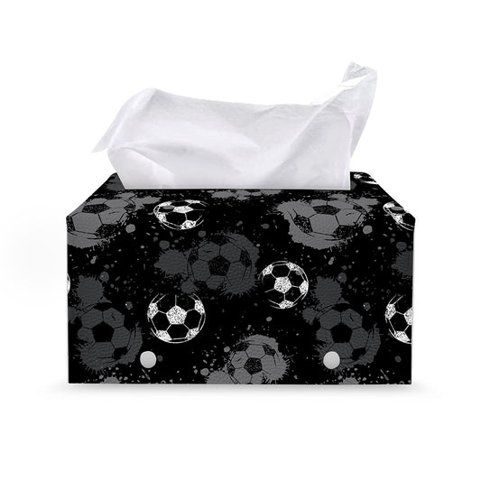 Grunge Soccer Ball Pattern Print Leather Tissue Box Cover