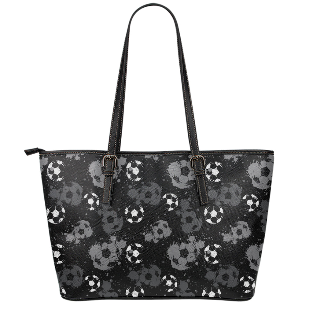 Grunge Soccer Ball Pattern Print Leather Tote Bag