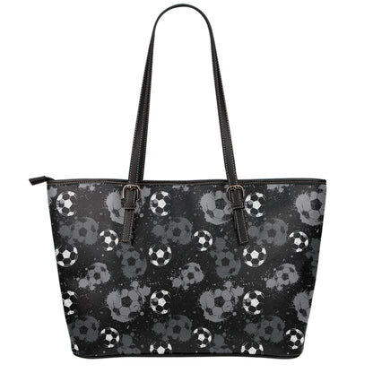 Grunge Soccer Ball Pattern Print Leather Tote Bag