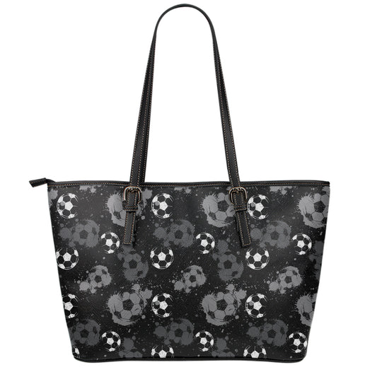 Grunge Soccer Ball Pattern Print Leather Tote Bag