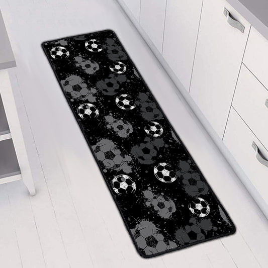 Grunge Soccer Ball Pattern Print Long Kitchen Mat
