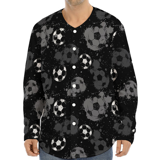 Grunge Soccer Ball Pattern Print Long Sleeve Baseball Jersey